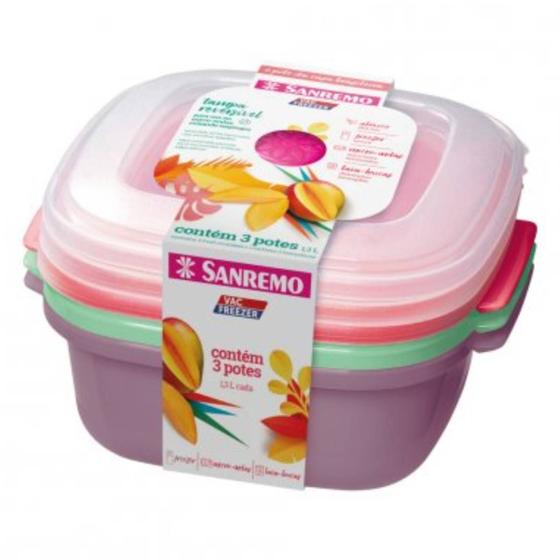 Imagem de Conjunto 3 Potes Para Alimentos Quadrados 1,3 Litros Colors