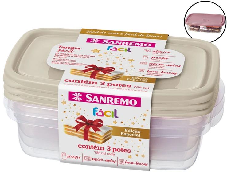 Imagem de Conjunto 3 Potes Plásticos 785ml Com Tampa Fechamento Hermético Para Alimentos Freezer Geladeira Multiuso