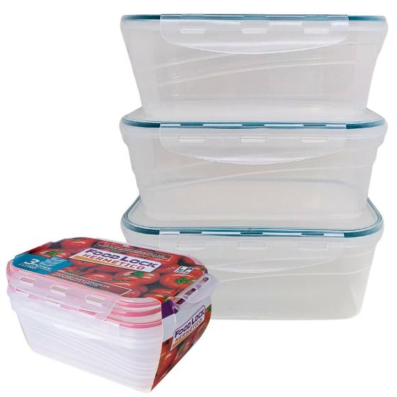Imagem de Conjunto 3 Potes Retangular Hermético Food Lock 1lt LP House