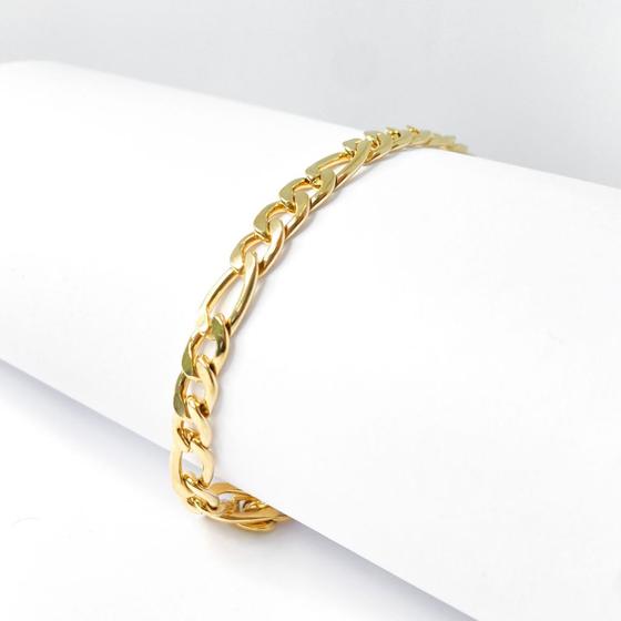 Imagem de Conjunto 3 Pulseiras modelo cordão bracelete elos dourada clássica luxuosa