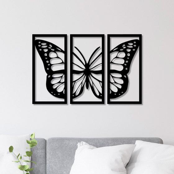 Imagem de Conjunto 3 Quadros em MDF Borboleta com Moldura