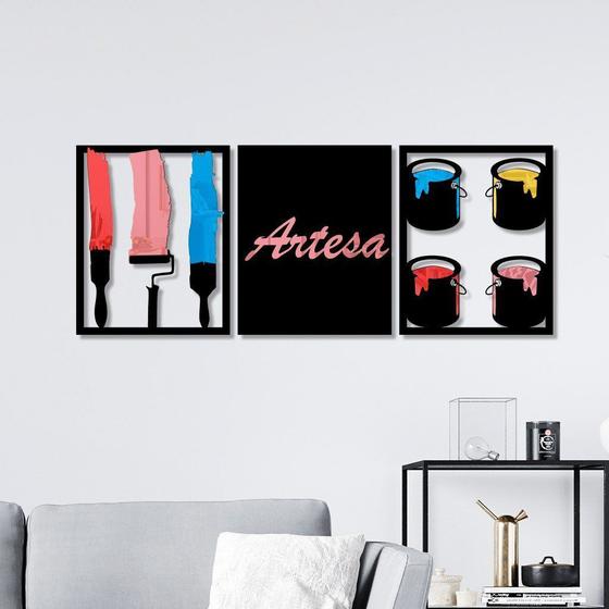 Imagem de Conjunto 3 Quadros Vazados Artesã 2 com Acrílico