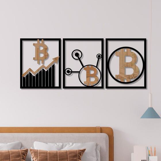 Imagem de Conjunto 3 Quadros Vazados Bitcoin 3 com Acrílico