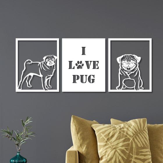 Imagem de Conjunto 3 Quadros Vazados em MDF Pug 2 com Moldura