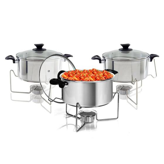 Imagem de Conjunto 3 Rechaud Fundo Polido Em Alumínio Para Buffet Com Suporte Tampa 5 Litros