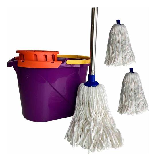 Imagem de Conjunto 3 Refil Mop Com Cabo 1,48mt+ Balde 14lt Espremedor