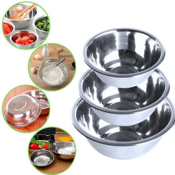 Imagem de Conjunto 3 Tigelas Bowl Saladeira Multiuso Inox Resistente