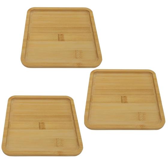 Imagem de Conjunto 3 Travessas Quadradas Bambu Servir e Decorar