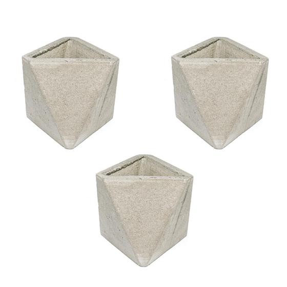 Imagem de Conjunto 3 Vasos De Concreto Artesanal Triangulos 10Cm Cinza