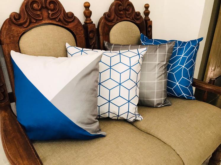 Imagem de Conjunto 4 Almofadas com Enchimento Azul e Branco