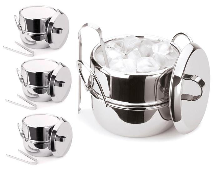Imagem de Conjunto 4 Baldes De Gelo Inox Térmico Com Pegador De Gelo e Tampa Atacado Casa Bar Festa Evento
