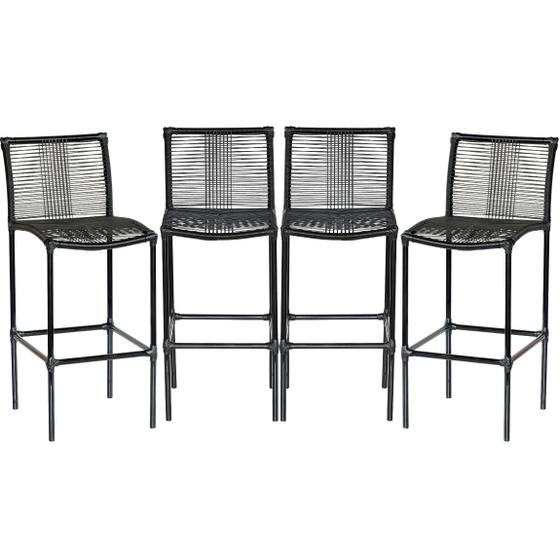 Imagem de Conjunto 4 Banquetas Havaí Artesanal Em corda Sintética Para Bar, Área Gourmet, Balcão - Preto