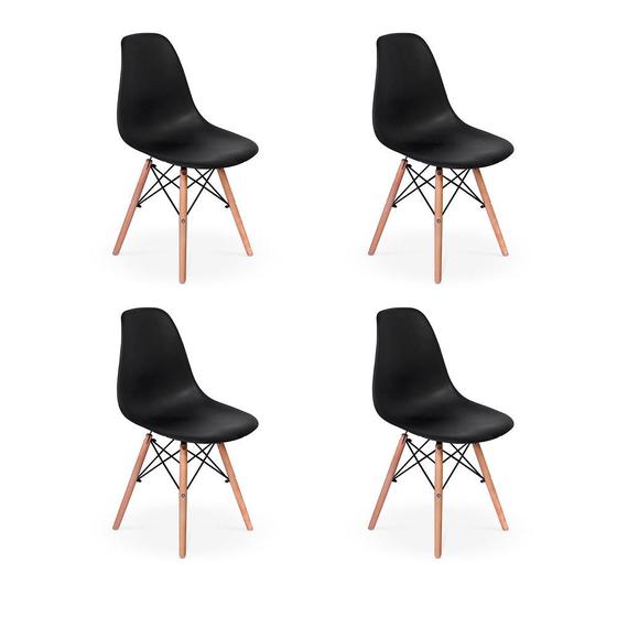 Imagem de Conjunto 4 Cadeiras Charles Eames Eiffel Wood Base Madeira - Preta