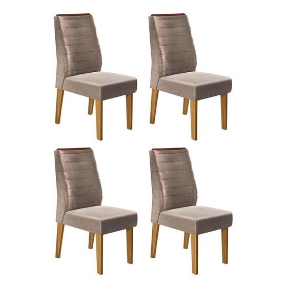 Imagem de Conjunto 4 Cadeiras Curvata Carvalho Europeu/Veludo Caqui - PR Móveis