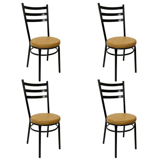 Imagem de Conjunto 4 Cadeiras de Cozinha Redonda com Reforço Preta Assento Grosso Caramelo
