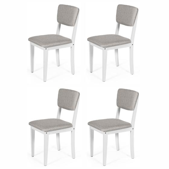 Imagem de Conjunto 4 Cadeiras de Jantar Estofada em Madeira Maciça Ella Branco/Cinza Claro