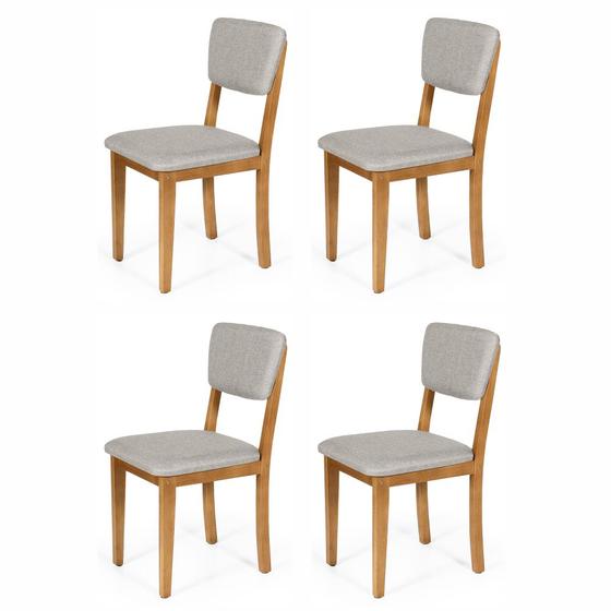 Imagem de Conjunto 4 Cadeiras de Jantar Estofada em Madeira Maciça Ella Cinza Claro