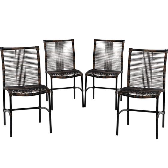 Imagem de Conjunto 4 Cadeiras de Jantar Havaí Corda Sintética Proteção UV Restaurante, Área de Churrasco 