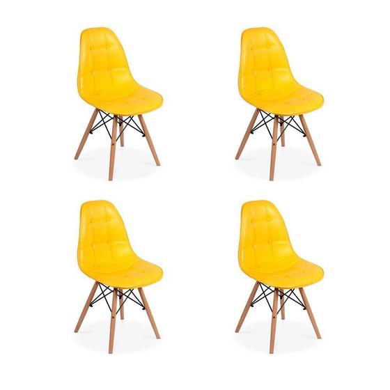 Imagem de Conjunto 4 Cadeiras Dkr Charles Eames Wood Estofada Botonê - Amarela