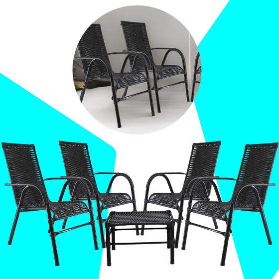 Imagem de Conjunto 4 Cadeiras E Mesa de centro Bela para Área, Edícula, Fibra Sintética - PANERO - PRETO 06