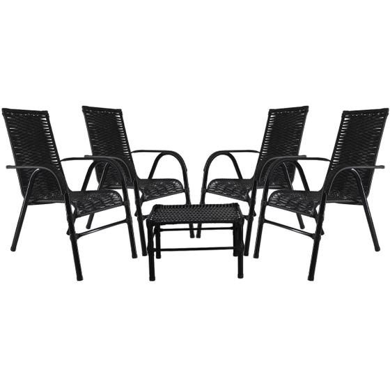 Imagem de Conjunto 4 Cadeiras E Mesa de centro Bela para Área, Edícula, Fibra Sintética - PANERO - PRETO 08
