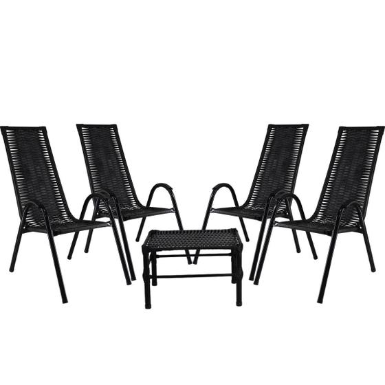 Imagem de Conjunto 4 Cadeiras e Mesa de centro Canadá para Área, Edícula, Fibra cor Preto - PANERO 08