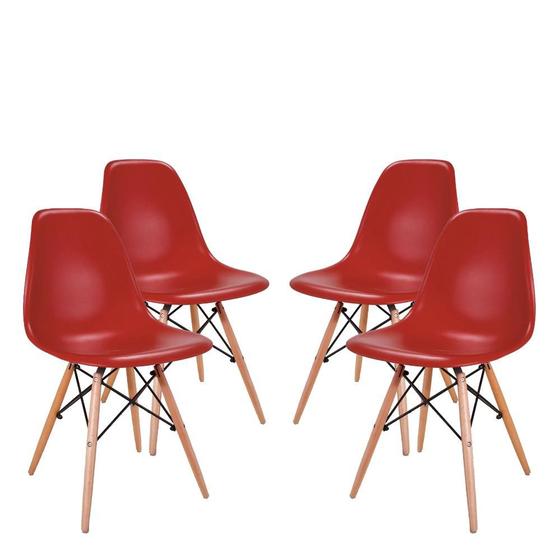 Conjunto 4 Cadeiras Eames Eiffel com pés de madeira - Vermelho Menor preço em Conjunto 4 Cadeiras Eames Eiffel com pés de madeira - Vermelho