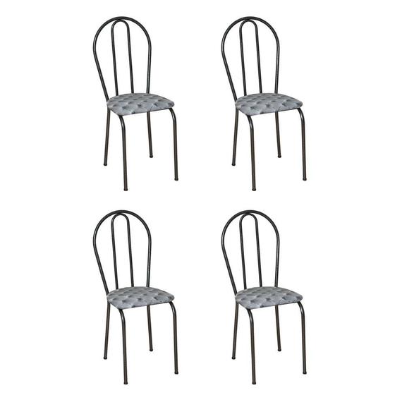 Imagem de Conjunto 4 Cadeiras Hécate Cromo Preto e Estampa Capitonê
