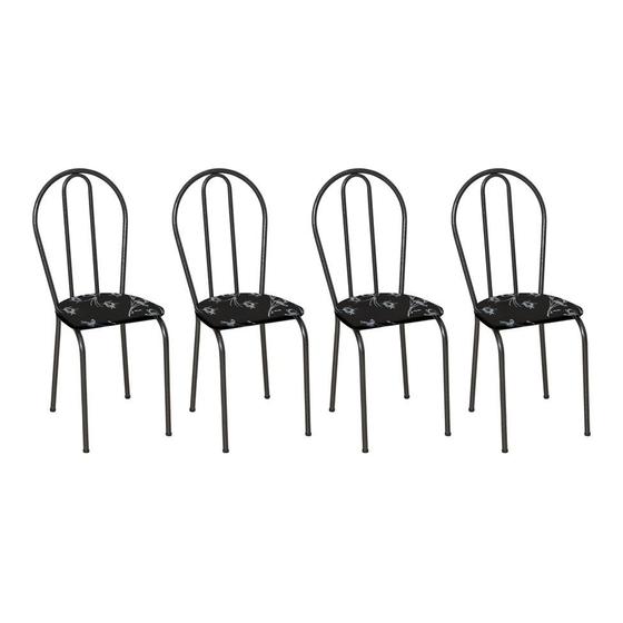 Conjunto 4 Cadeiras Hécate Cromo Preto e Preto Flor Menor preço em Conjunto 4 Cadeiras Hécate Cromo Preto e Preto Flor