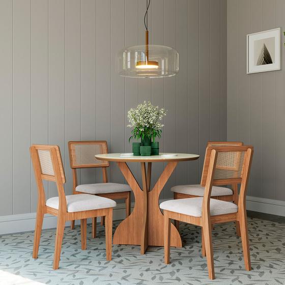 Imagem de Conjunto 4 Cadeiras Sala de Jantar MDF com Tela Freijó/Bege