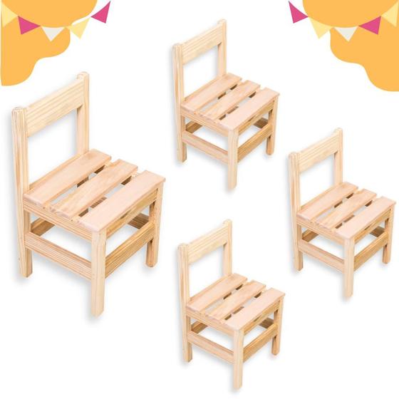 Imagem de Conjunto 4 Cadeirinhas Cadeira Madeira Natural Infantil Criança Bebê Unissex Menino Menina Kit