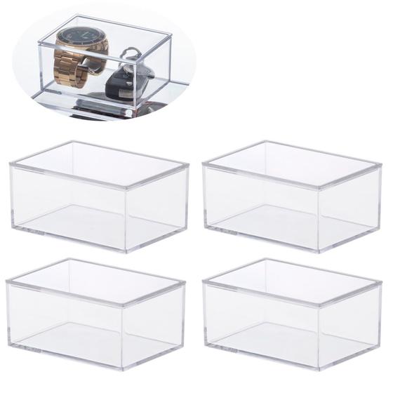 Imagem de Conjunto 4 caixas organizadoras pequena com tampa gaveta quarto infantil mesa escritório acessórios