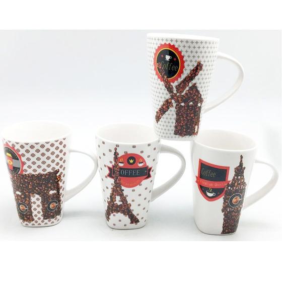 Imagem de Conjunto 4 Canecas Cerâmica Decorada Café Coffee 340 ML