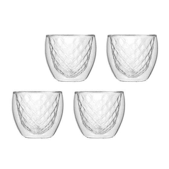 Imagem de Conjunto 4 Copos Diamond de Vidro Duplo Borossilicato 80ml