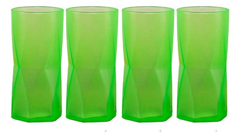 Imagem de Conjunto 4 copos para agua e suco rombus 465ml neon verde