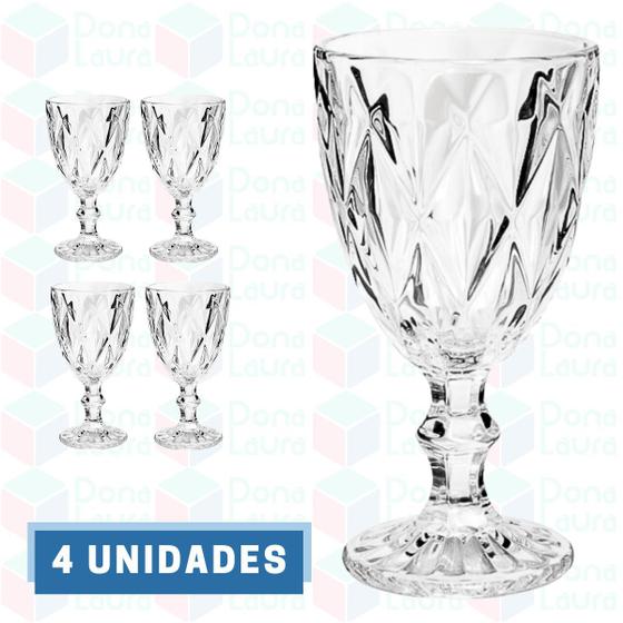 Imagem de Conjunto 4 Copos Transparente Taça Diamante Agua Vinho 300ml