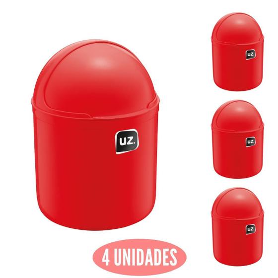 Imagem de Conjunto 4 Lixeiras com Tampa p Escritorio Vermelho 4L