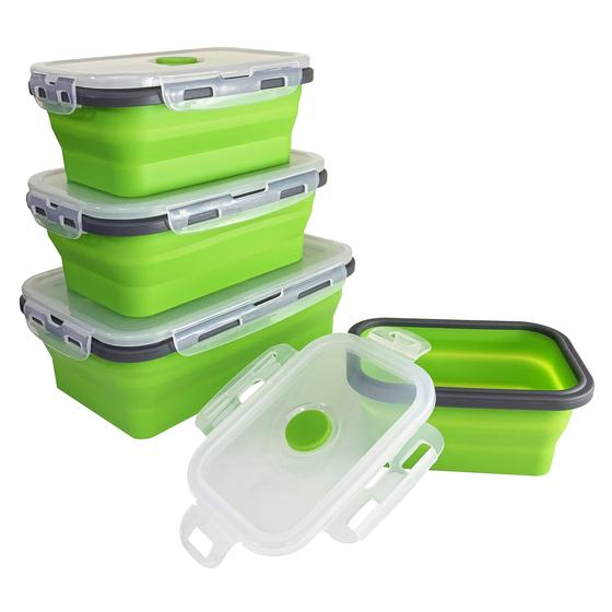 Conjunto 4 Marmita Retrátil Silicone Pote Dobrável Com Tampa Menor preço em Conjunto 4 Marmita Retrátil Silicone Pote Dobrável Com Tampa