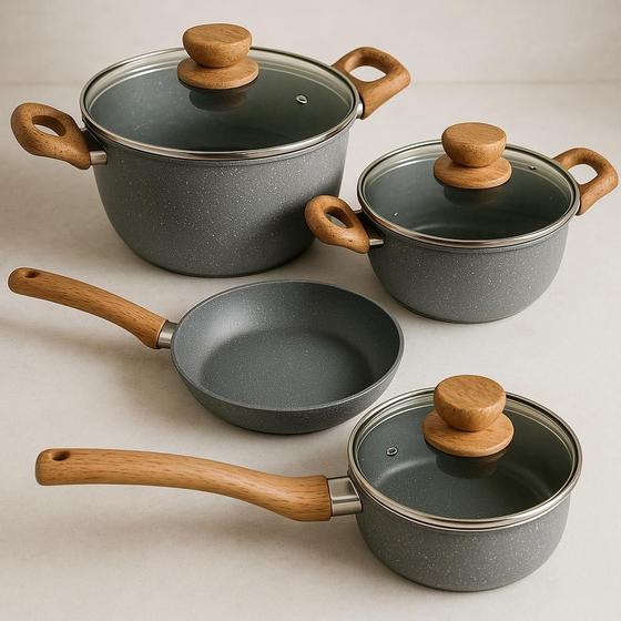 Conjunto 4 Panelas 7 Peças Revestimento Cozinha Moderna Cerâmica Tampa De Vidro Temperado Menor preço em Conjunto 4 Panelas 7 Peças Revestimento Cozinha Moderna Cerâmica Tampa De Vidro Temperado