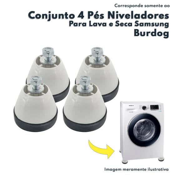 Imagem de Conjunto 4 Pés Niveladores Brancos Para Lava e Seca Samsung Burdog