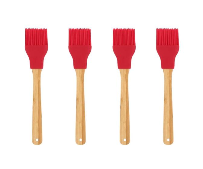 Imagem de Conjunto 4 Pincéis de Silicone Mor Com Cabo de Bamboo Vermelho Resistente ao Calor