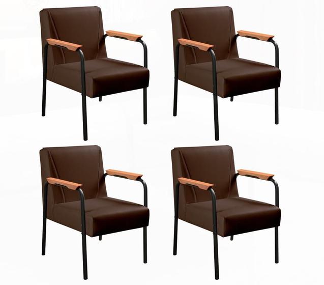 Imagem de Conjunto 4 Poltronas Jade Moderna Braço Metal Cadeira Decorativa Sala Recepção