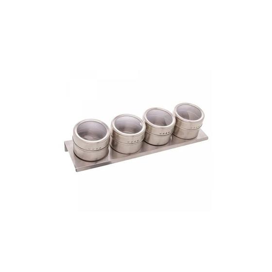 Imagem de Conjunto 4 Porta Temperos de Aço Inox com Suporte Imantado 80ml - Lyor