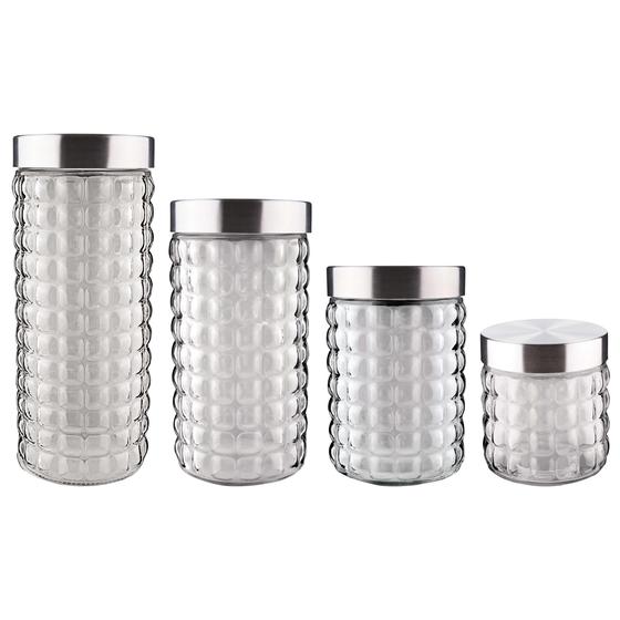 Conjunto 4 Potes de Vidro c/ Tampa Inox Bubble Euro VDR7047 Menor preço em Conjunto 4 Potes de Vidro c/ Tampa Inox Bubble Euro VDR7047