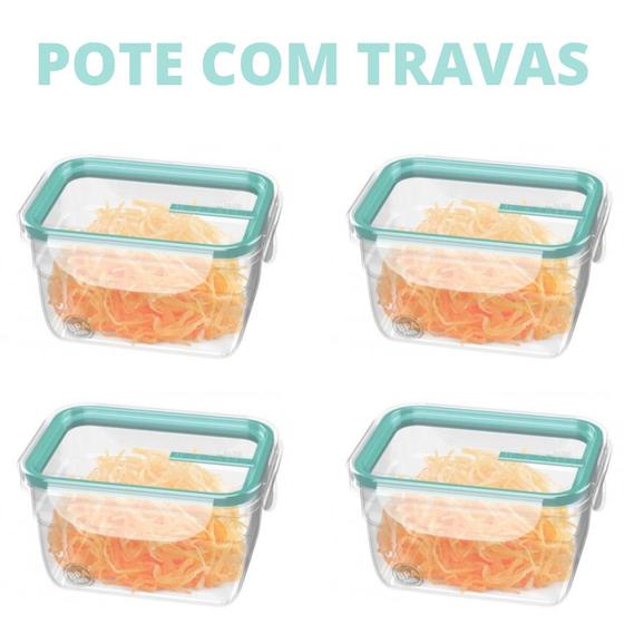 Imagem de Conjunto 4 Potes Plástico Com Travas Empilháveis Marmita 537ml Sanremo Verde - Envio imediato