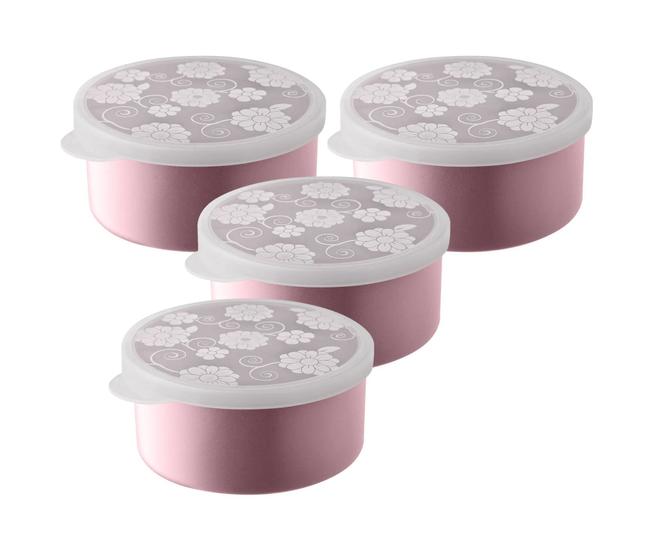 Imagem de Conjunto 4 Potes Plástico Resistente e Pratico 200ml Plasvale - Rosa