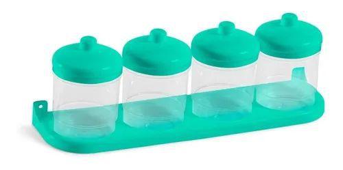 Imagem de Conjunto 4 Potes Porta Condimentos Plastico Com Base Parede Ou Bancada