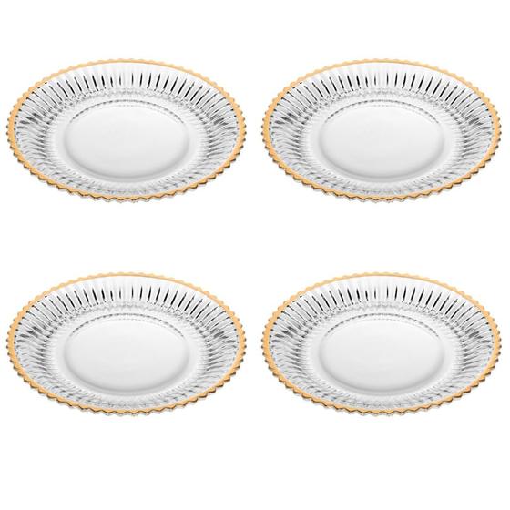 Imagem de Conjunto 4 Pratos para Sobremesa em Cristal com Fio de Ouro Imperatriz 20cm Wolff