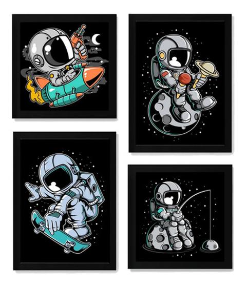 Imagem de Conjunto 4 Quadros Arte Astronauta Decoração Quarto Menino