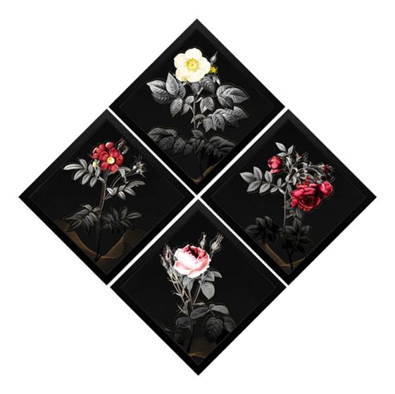 Imagem de Conjunto 4 Quadros Arte Flores Rosas Gótica Forma Geométrica